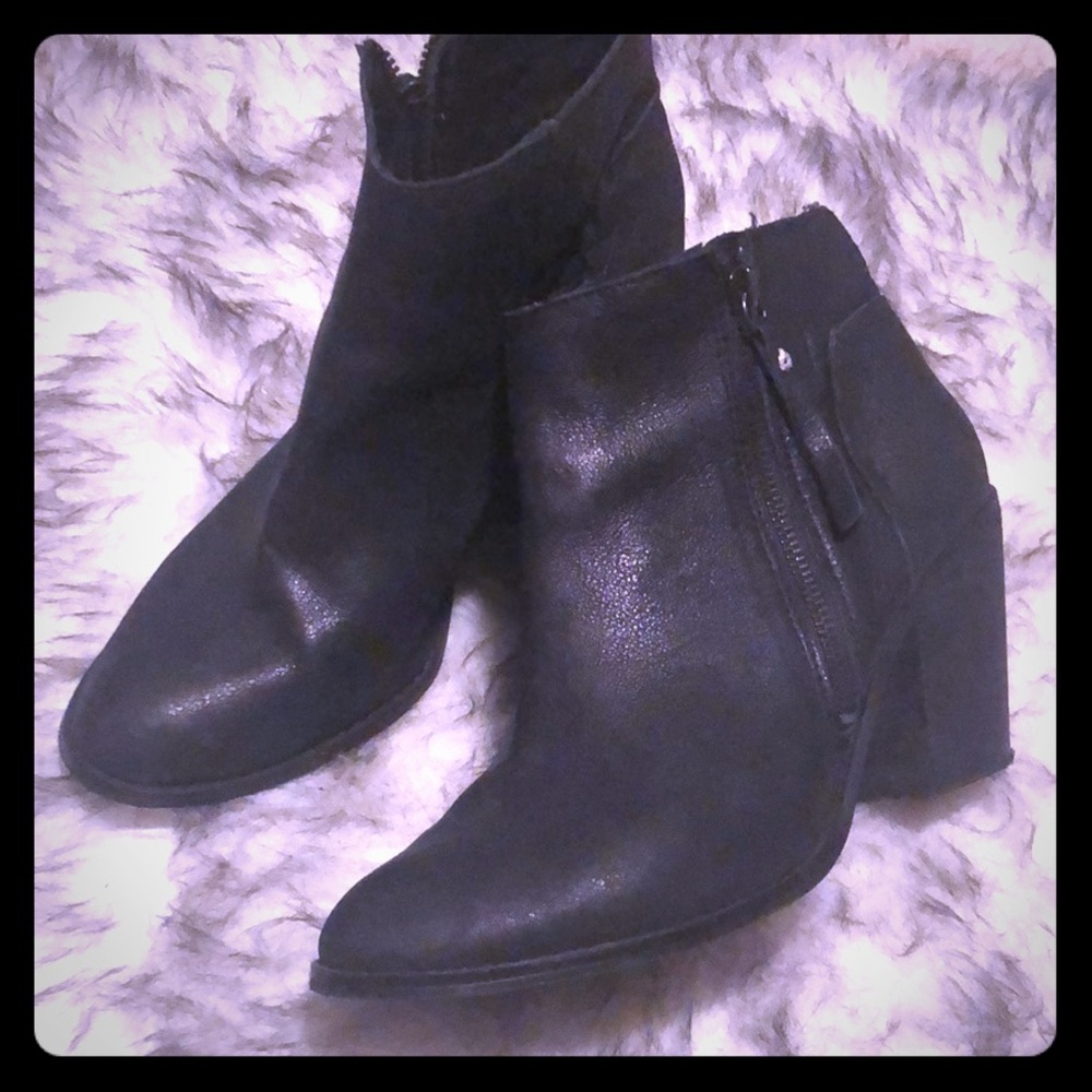 Stacked heel leather booties